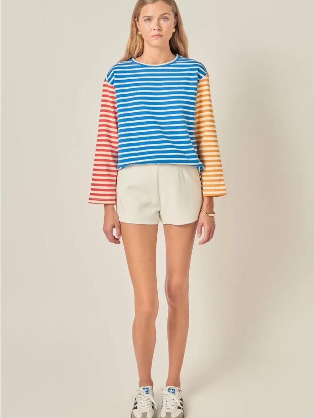 ENGLISH FACTORY STRIPED COLOR BLOCK LONG SLEEVE TEE SHIRT Blue Multi Trending
